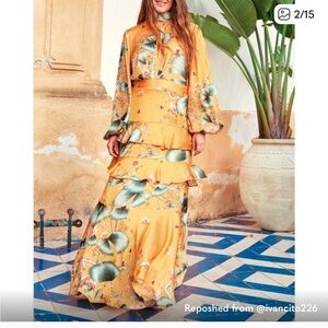 Johanna Ortiz x H&M Floral Scarf Collar Maxi Dress- Womens- Size 6- Yellow